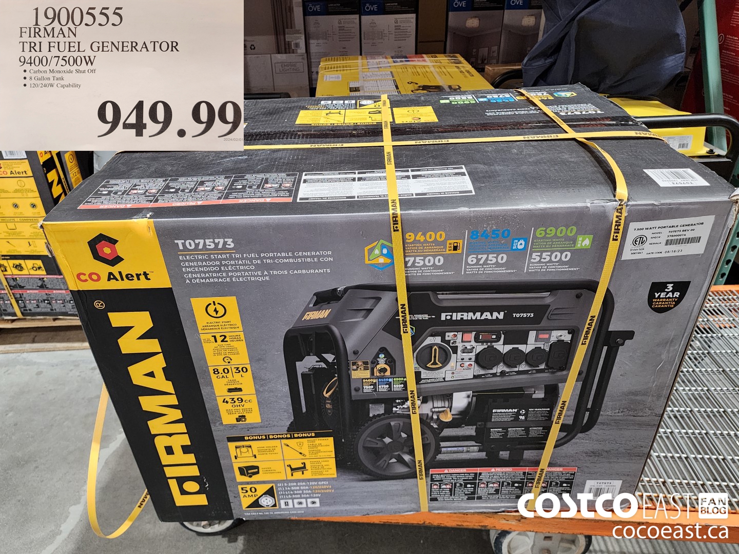 1900555 FIRMAN TRI FUEL GENERATOR 9400/7500W $949.99