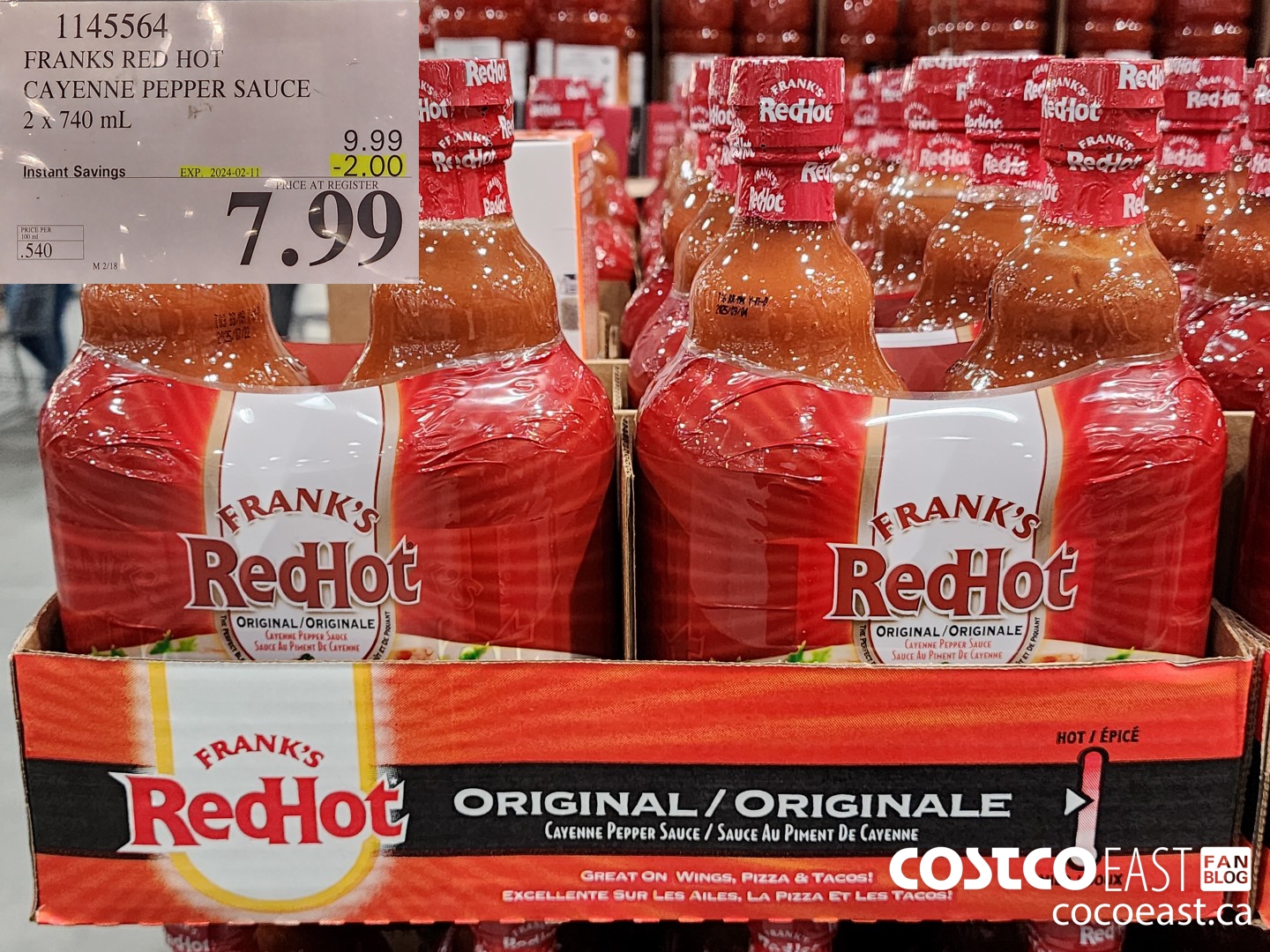 1145564 FRANKS RED HOT CAYENNE PEPPER SAUCE 2 X 740 ML ($2.00 INSTANT SAVINGS EXPIRES ON 2024-02-11) $7.99