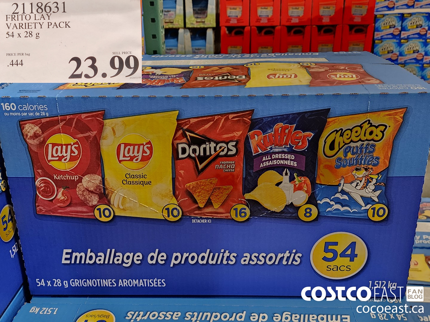 2118631 FRITO LAY VARIETY PACK 54 x 28 g $23.99