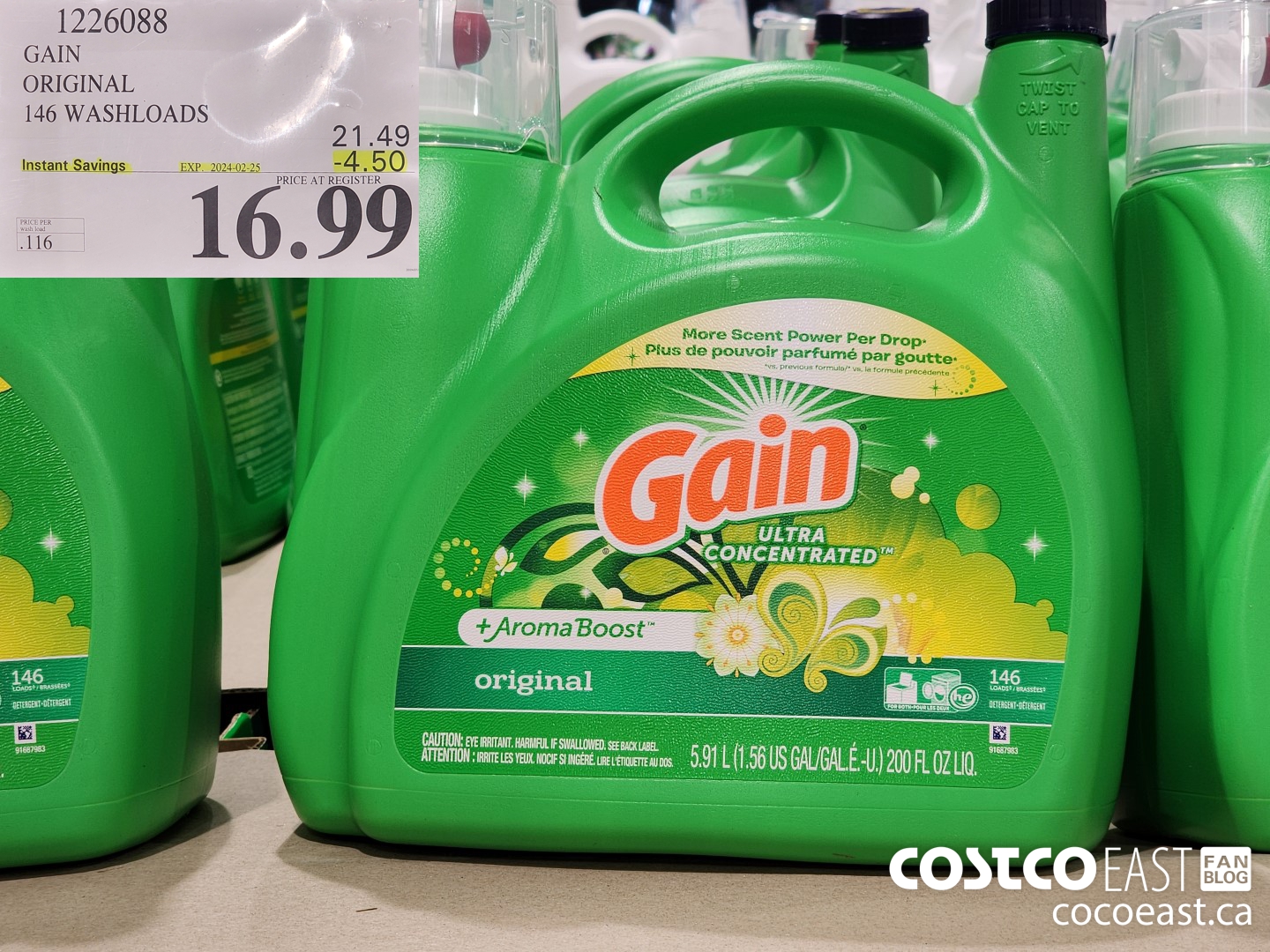 1226088 GAIN ORIGINAL 146 washloads ($4.50 INSTANT SAVINGS EXPIRES ON 2024-02-25) $16.99