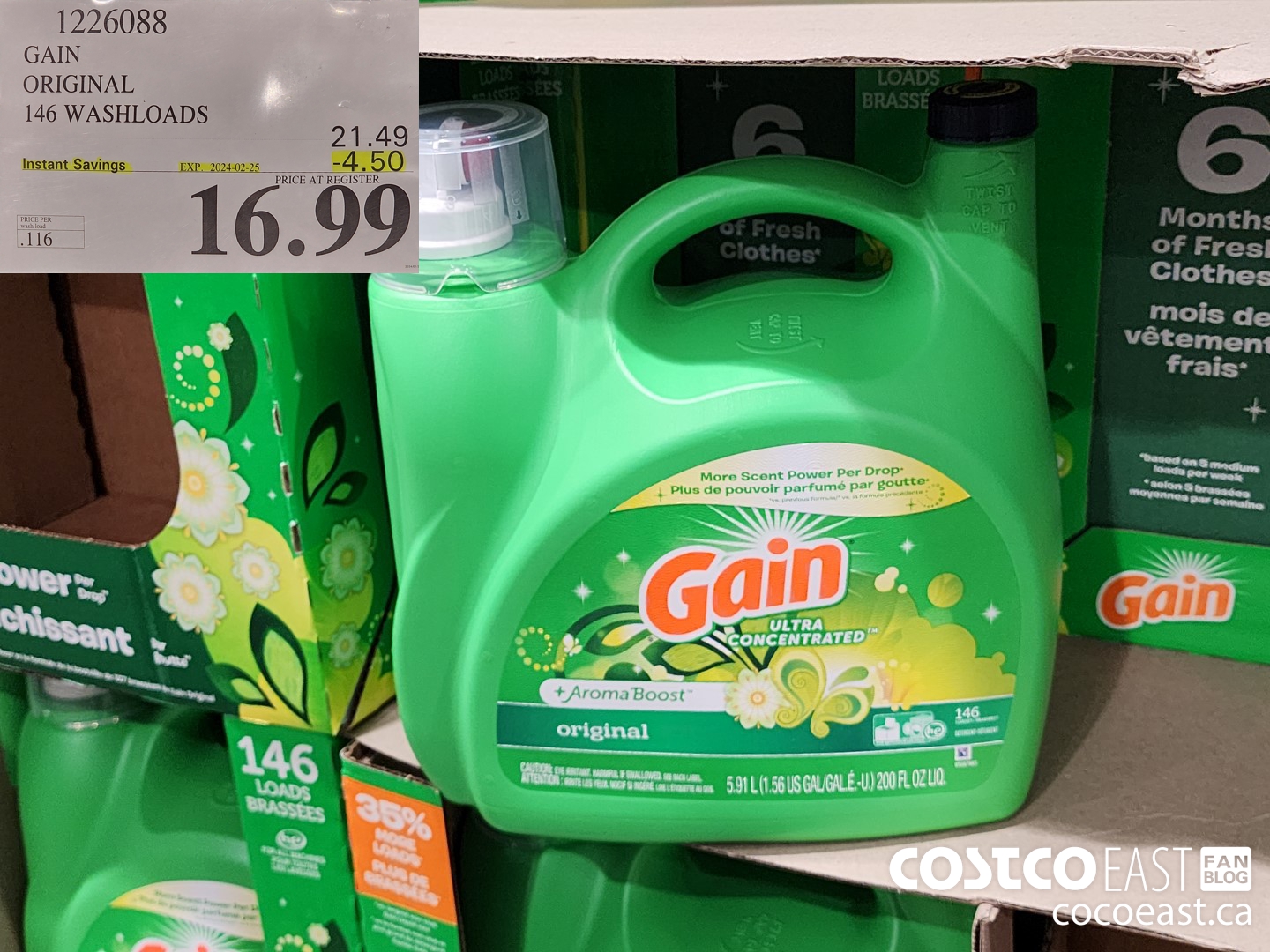 1226088 GAIN ORIGINAL 146 washloads ($4.50 INSTANT SAVINGS EXPIRES ON 2024-02-25) $16.99