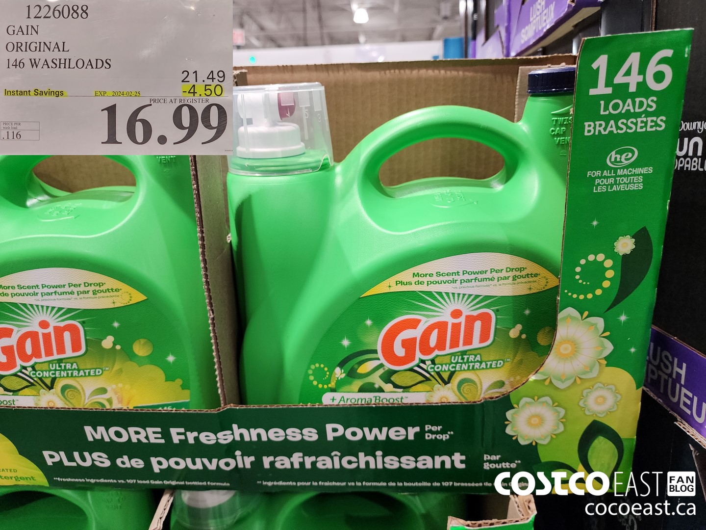 1226088 GAIN ORIGINAL 146 washloads ($4.50 INSTANT SAVINGS EXPIRES ON 2024-02-25) $16.99