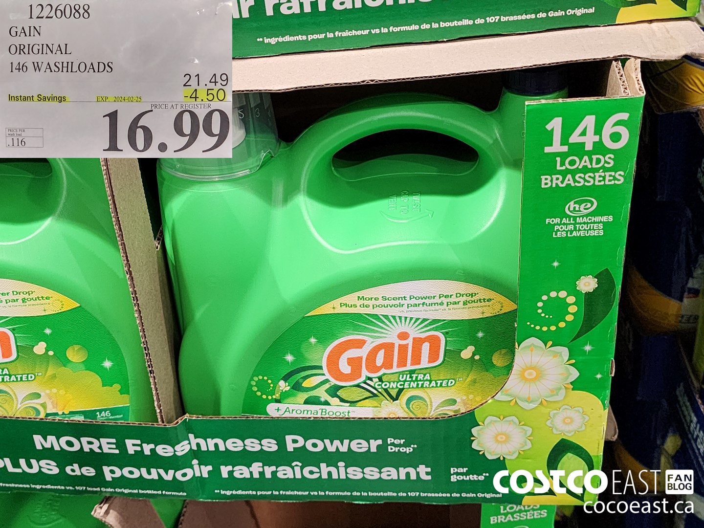 1226088 GAIN ORIGINAL 146 washloads ($4.50 INSTANT SAVINGS EXPIRES ON 2024-02-25) $16.99