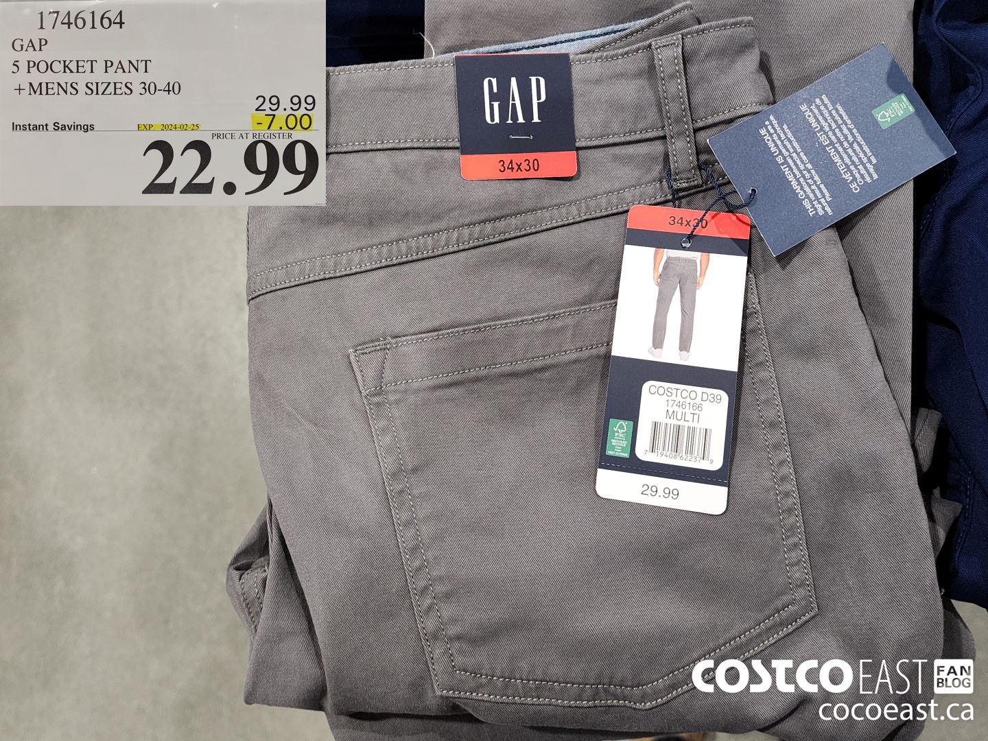 1746164 GAP 5 POCKET PANT +MENS SIZES 30-40 ($7.00 INSTANT SAVINGS EXPIRES ON 2024-02-25) $22.99