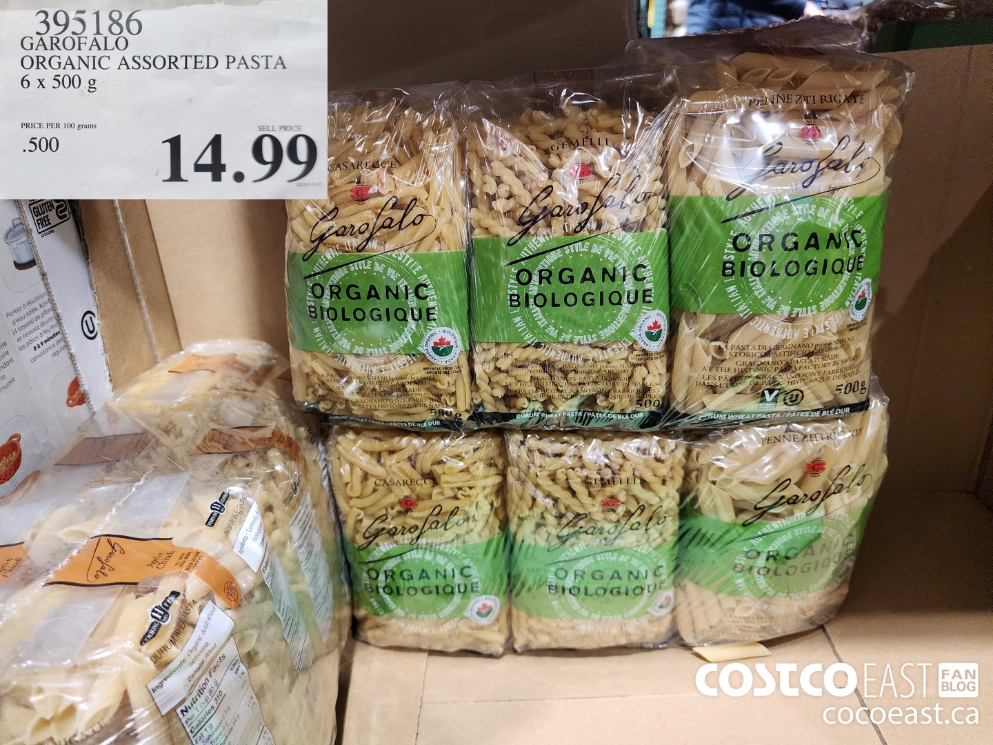 395186 GAROFALO ORGANIC ASSORTED PASTA 6 X 500 G $14.99