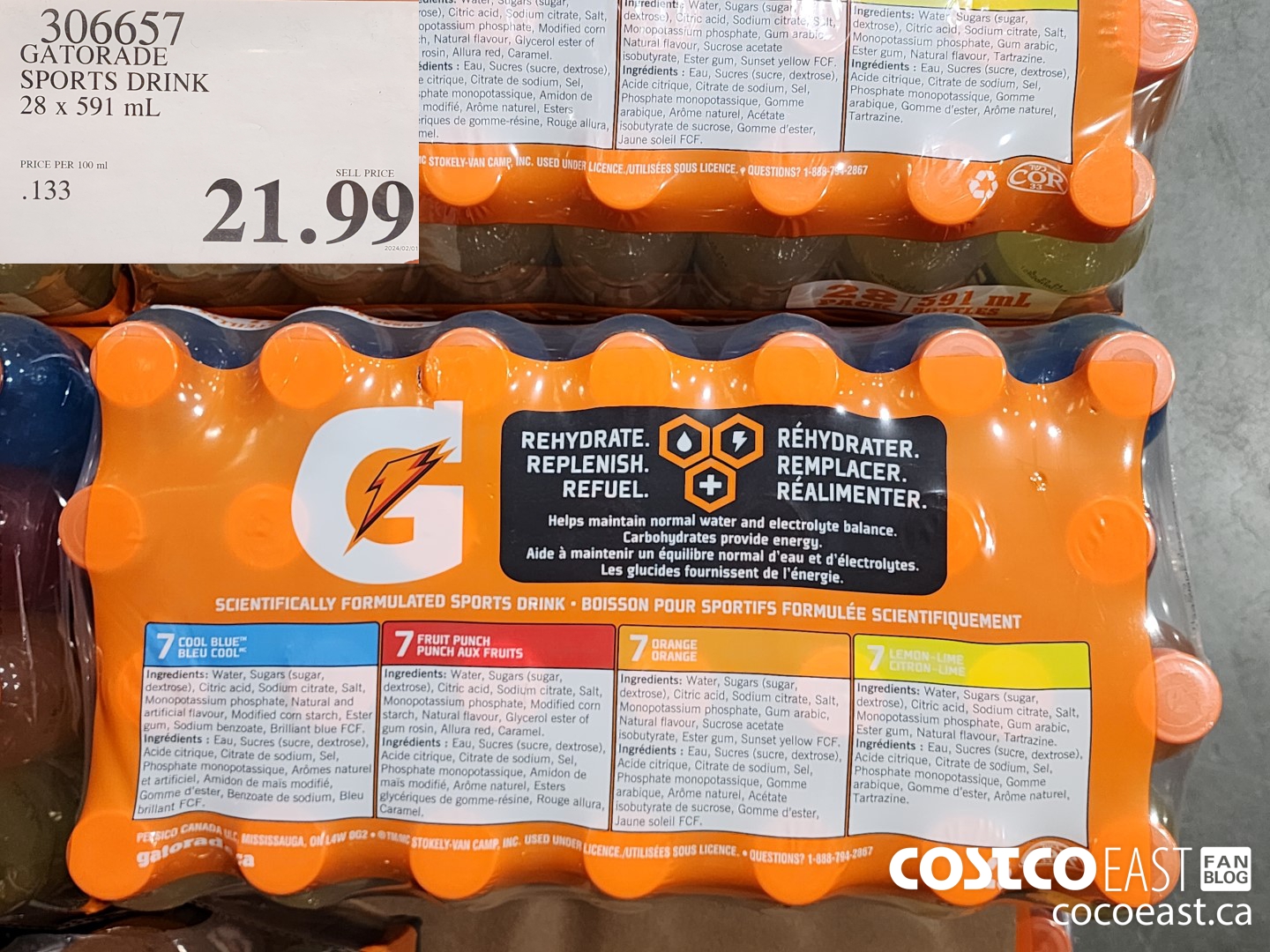 306657 GATORADE SPORTS DRINK 28 x 591 mL $21.99