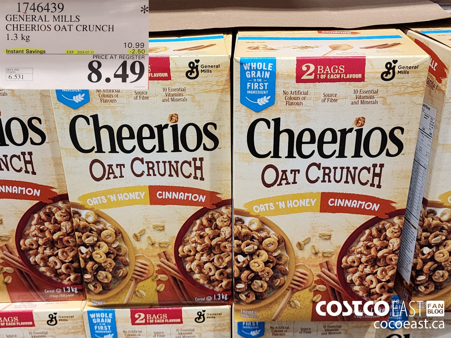 1746439 GENERAL MILLS CHEERIOS OAT CRUNCH 1.3 KG ($2.50 INSTANT SAVINGS EXPIRES ON 2024-02-11) $8.49