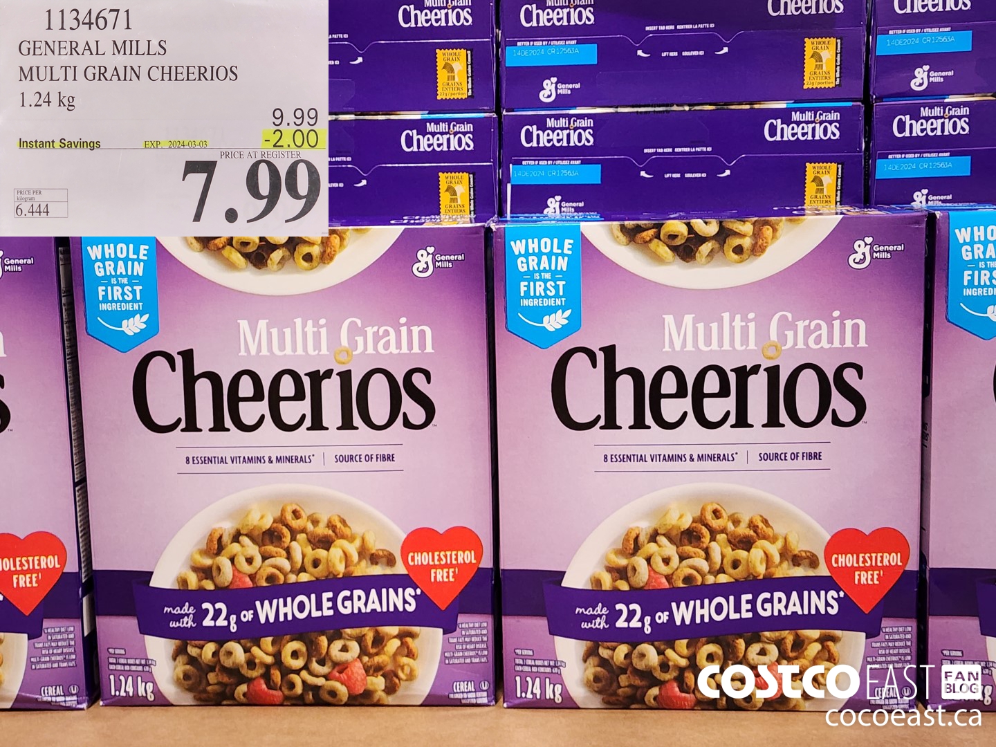 1134671 GENERAL MILLS MULTI-GRAIN CHEERIOS 1.24 KG ($2.00 INSTANT SAVINGS EXPIRES ON 2024-03-03) $7.99