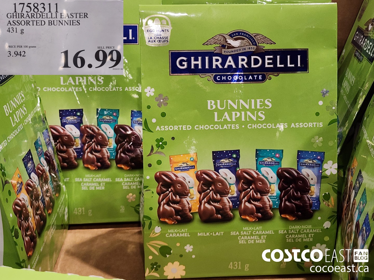 1758311 GHIRARDELLI EASTER ASSORTED BUNNIES 431g $16.99