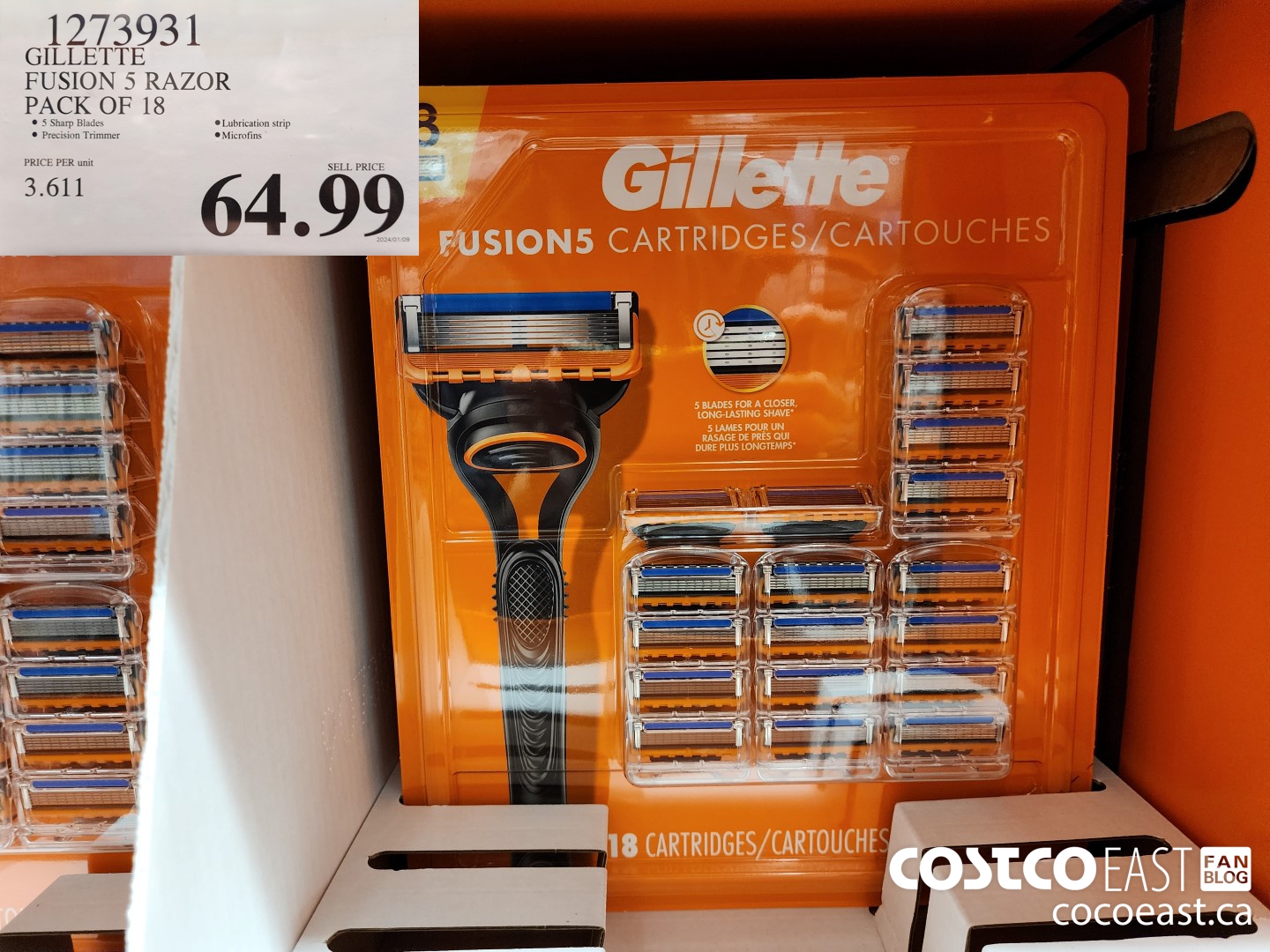 1273931 GILLETTE FUSION 5 CARTRIDGES PACK OF 18 $64.99