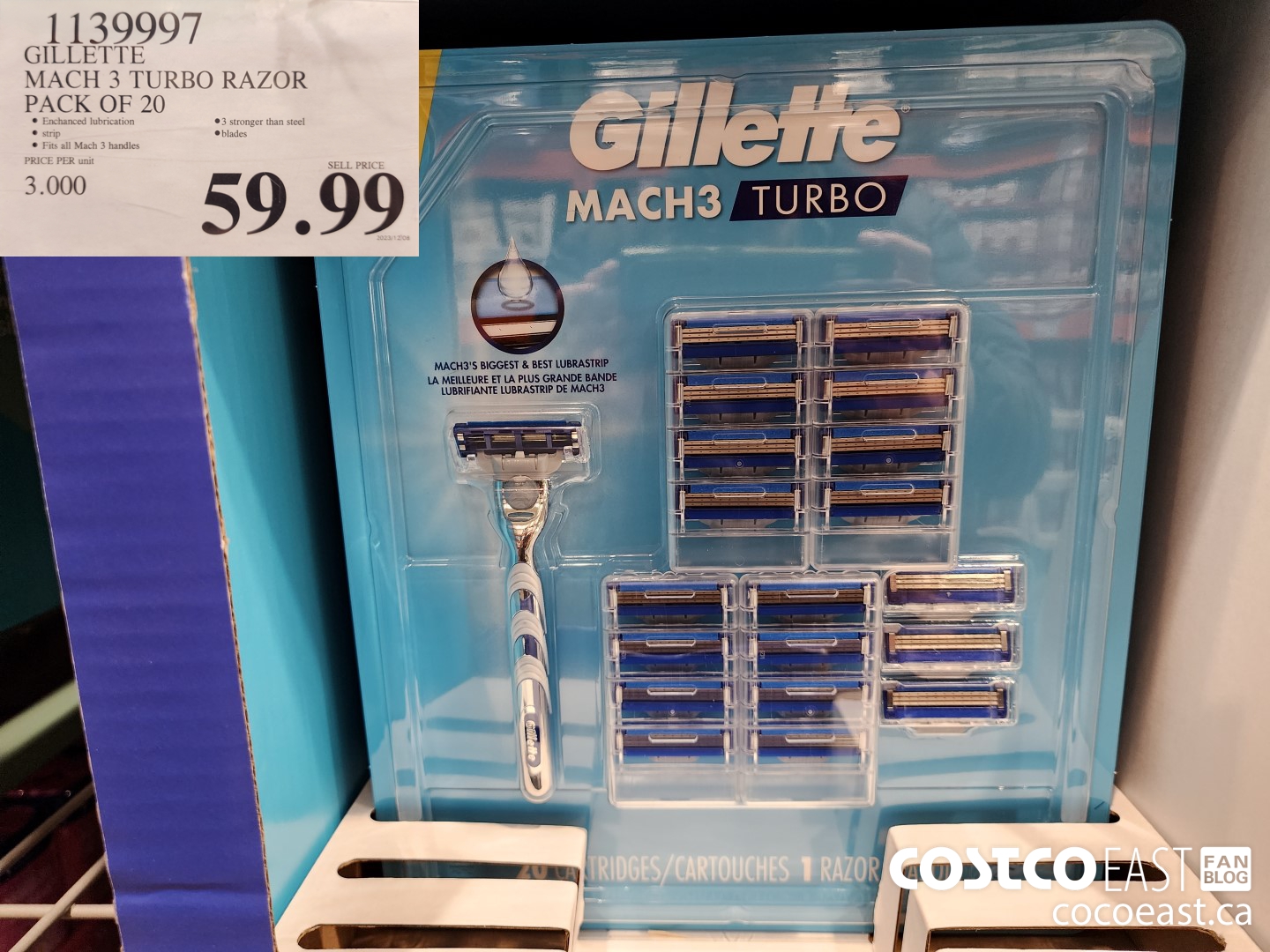1139997 GILLETTE MACH3 TURBO RAZOR PACK OF 20 $59.99