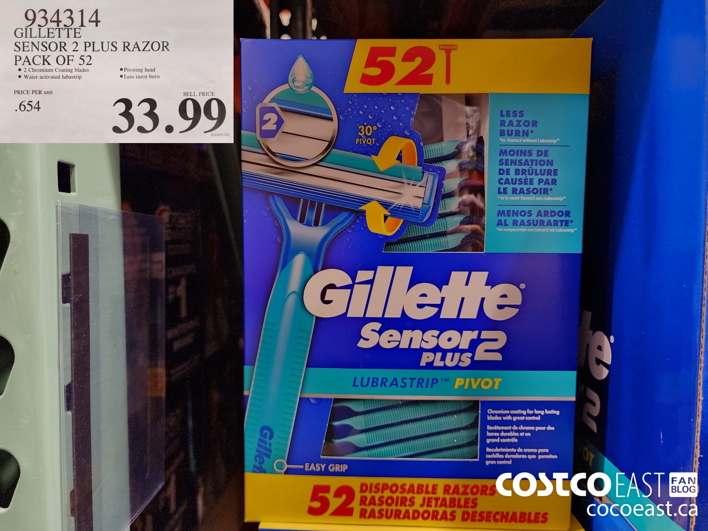 934314 GILLETTE SENSOR 2 PLUS RAZOR PACK OF 52 $33.99