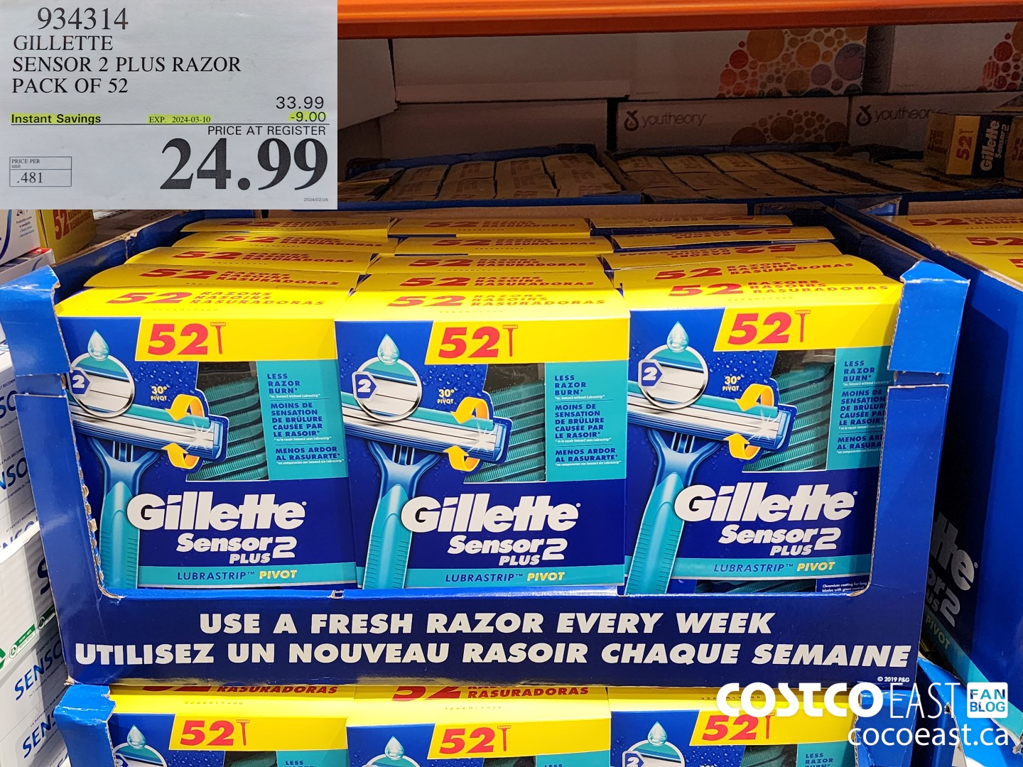 934314 GILLETTE SENSOR 2 PLUS RAZOR PACK OF 52 ($9.00 INSTANT SAVINGS EXPIRES ON 2024-03-10) $24.99