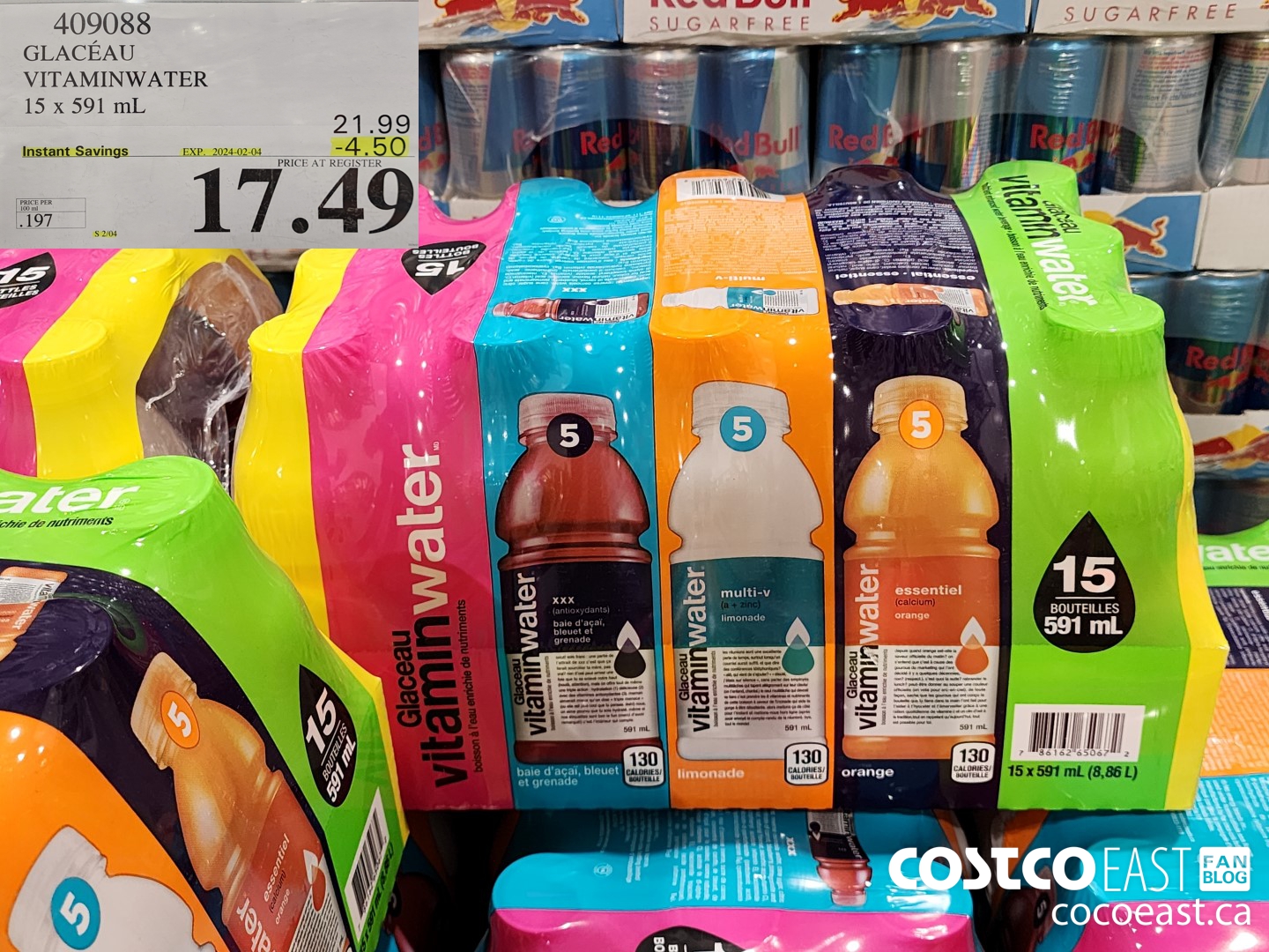 409088 GLACEAU VITAMINWATER VARIETY 15 X 591 ML ($4.50 INSTANT SAVINGS EXPIRES ON 2024-02-04) $17.49