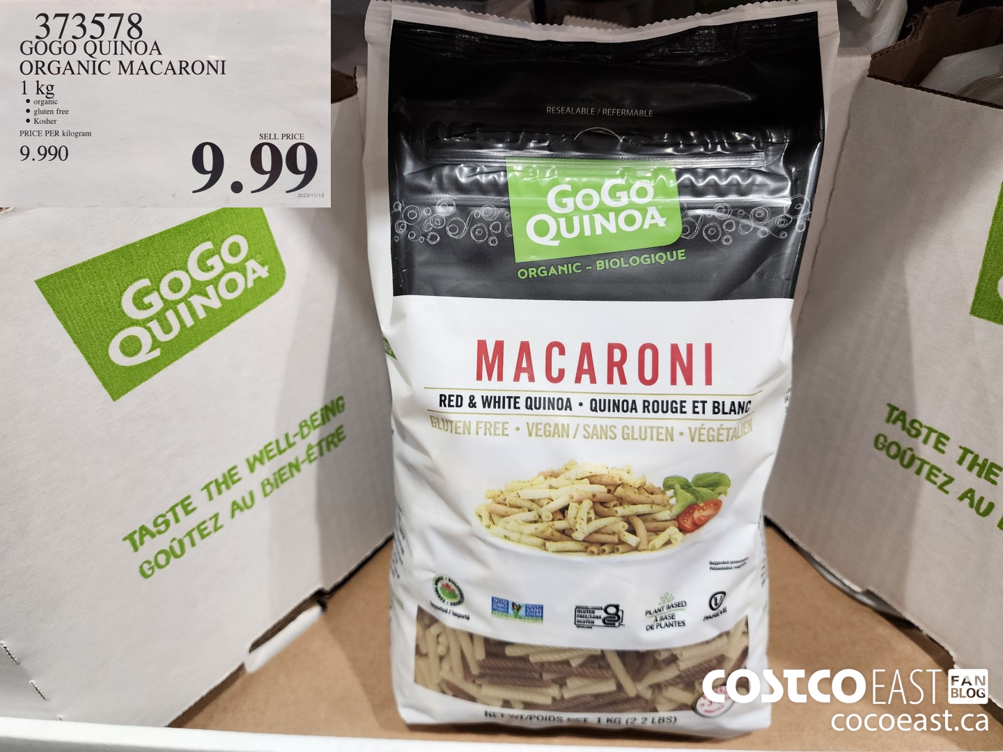 373578 GOGO QUINOA ORGANIC MACARONI 1 KG $9.99