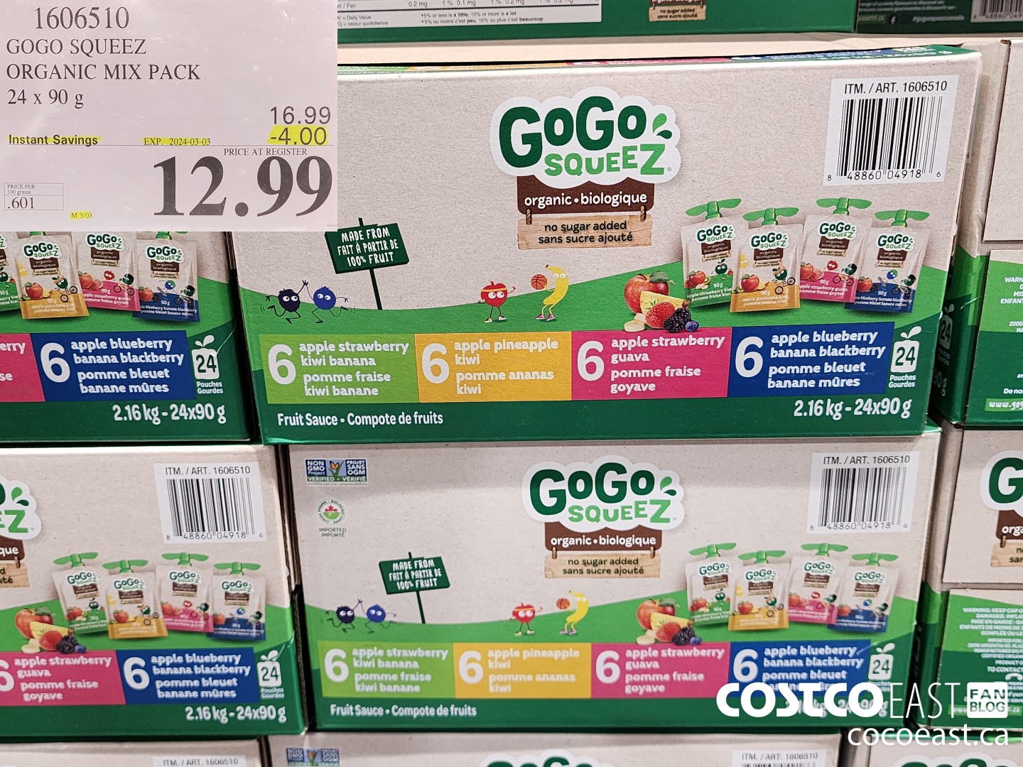 1606510 GOGO SQUEEZ ORGANIC MIX PACK 24 x 90 g ($4.00 INSTANT SAVINGS EXPIRES ON 2024-03-03) $12.99