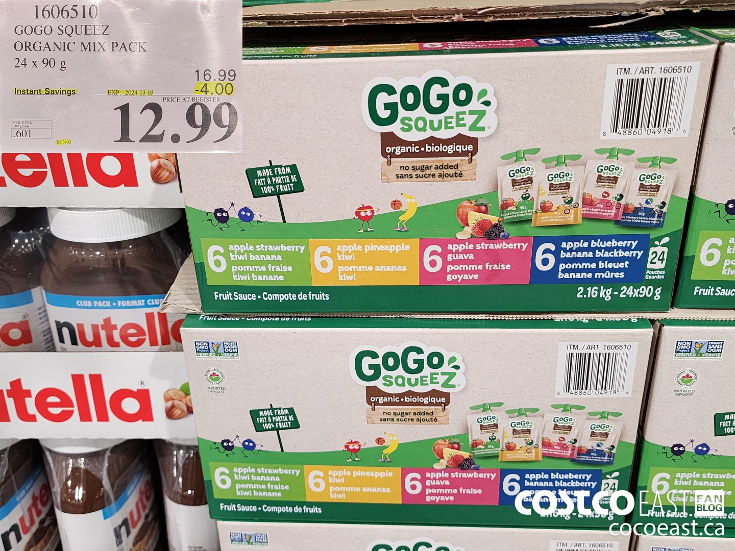 1606510 GOGO SQUEEZ ORGANIC MIX PACK 24 x 90 g ($4.00 INSTANT SAVINGS EXPIRES ON 2024-03-03) $12.99