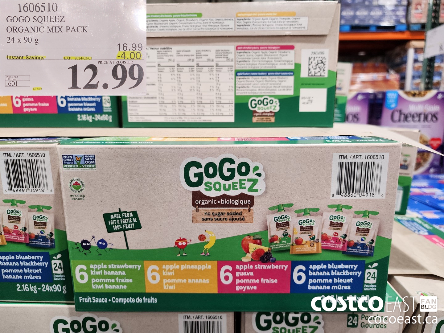 1606510 GOGO SQUEEZ ORGANIC MIX PACK 24 x 90 g ($4.00 INSTANT SAVINGS EXPIRES ON 2024-03-03) $12.99