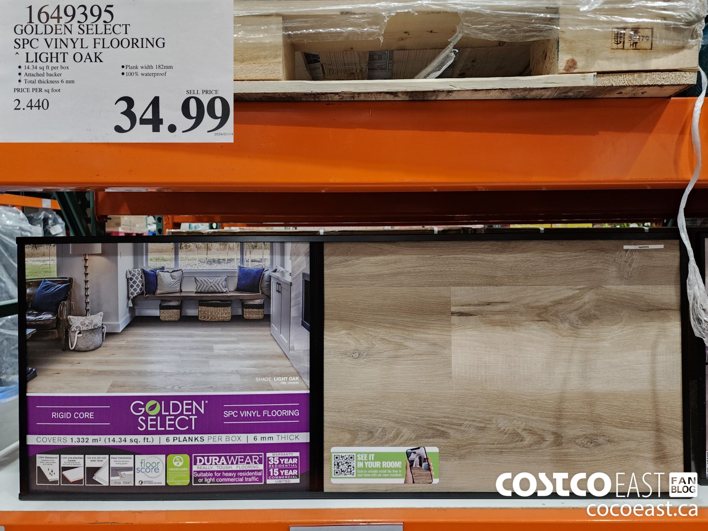 1649395 GOLDEN SELECT SPC VINYL FLOORING LIGHT OAK $34.99