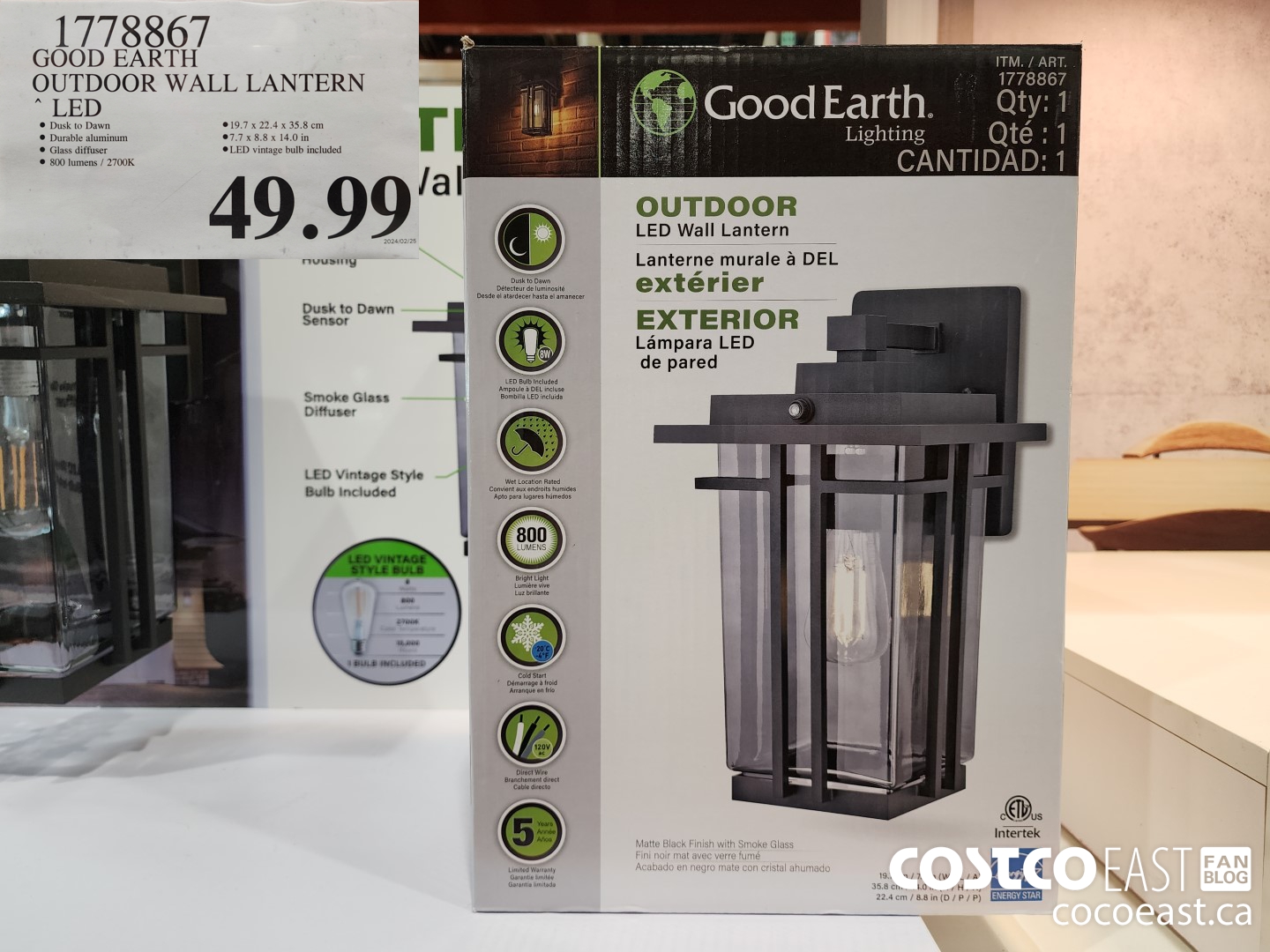 1778867 GOOD EARTH OUTDOOR WALL LANTERN LED $49.99