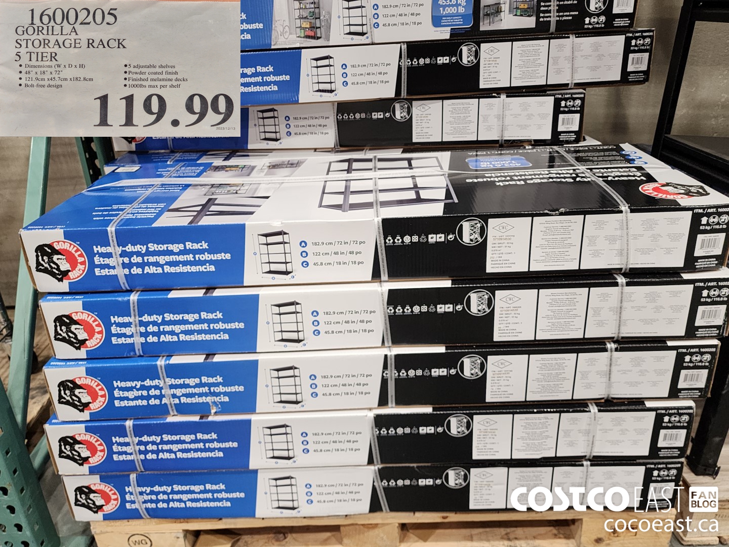 1600205 GORILLA STORAGE RACK 5 TIER $119.99