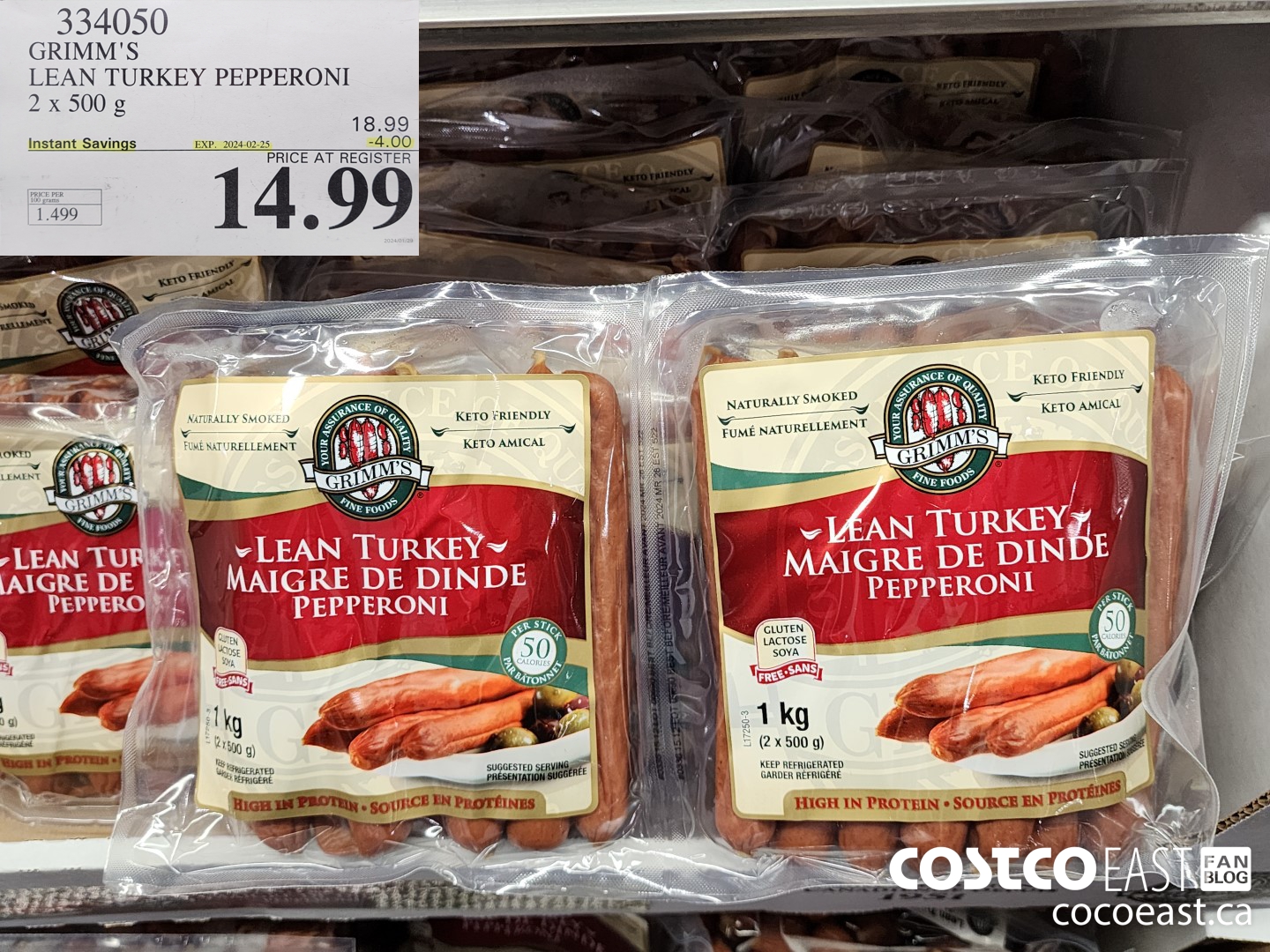 334050 GRIMM'S LEAN TURKEY PEPPERONI 2 X 500 G ($4.00 INSTANT SAVINGS EXPIRES ON 2024-02-25) $14.99