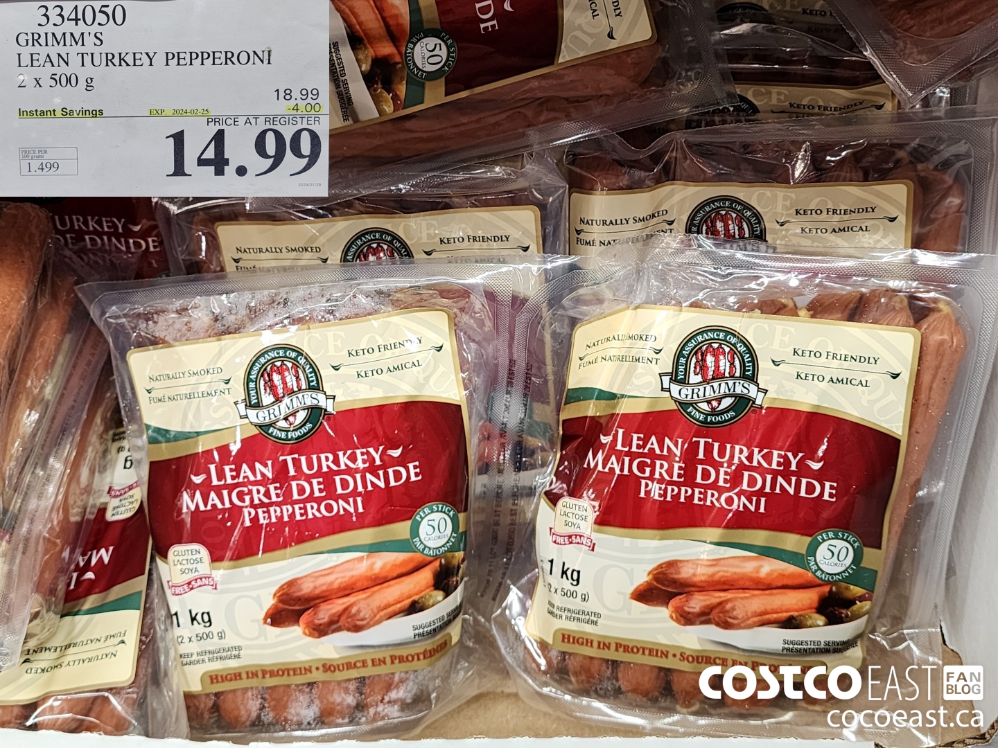 334050 GRIMM'S LEAN TURKEY PEPPERONI 2 X 500 G ($4.00 INSTANT SAVINGS EXPIRES ON 2024-02-25) $14.99