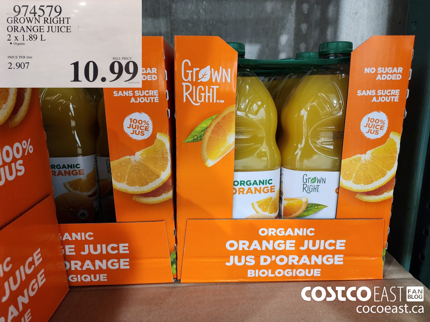 974579 GROWN RIGHT ORANGE JUICE 2 X 1.89 L $10.99