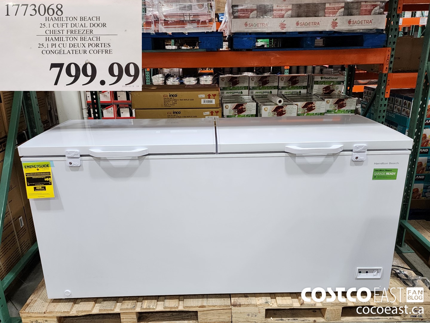 1773068 HAMILTON BEACH 25.1 CUFT DUAL DOOR CHEST FREEZER $799.99