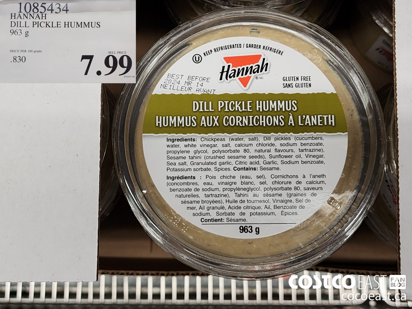 1085434 HANNAH DILL PICKLE HUMMUS 963 G $7.99