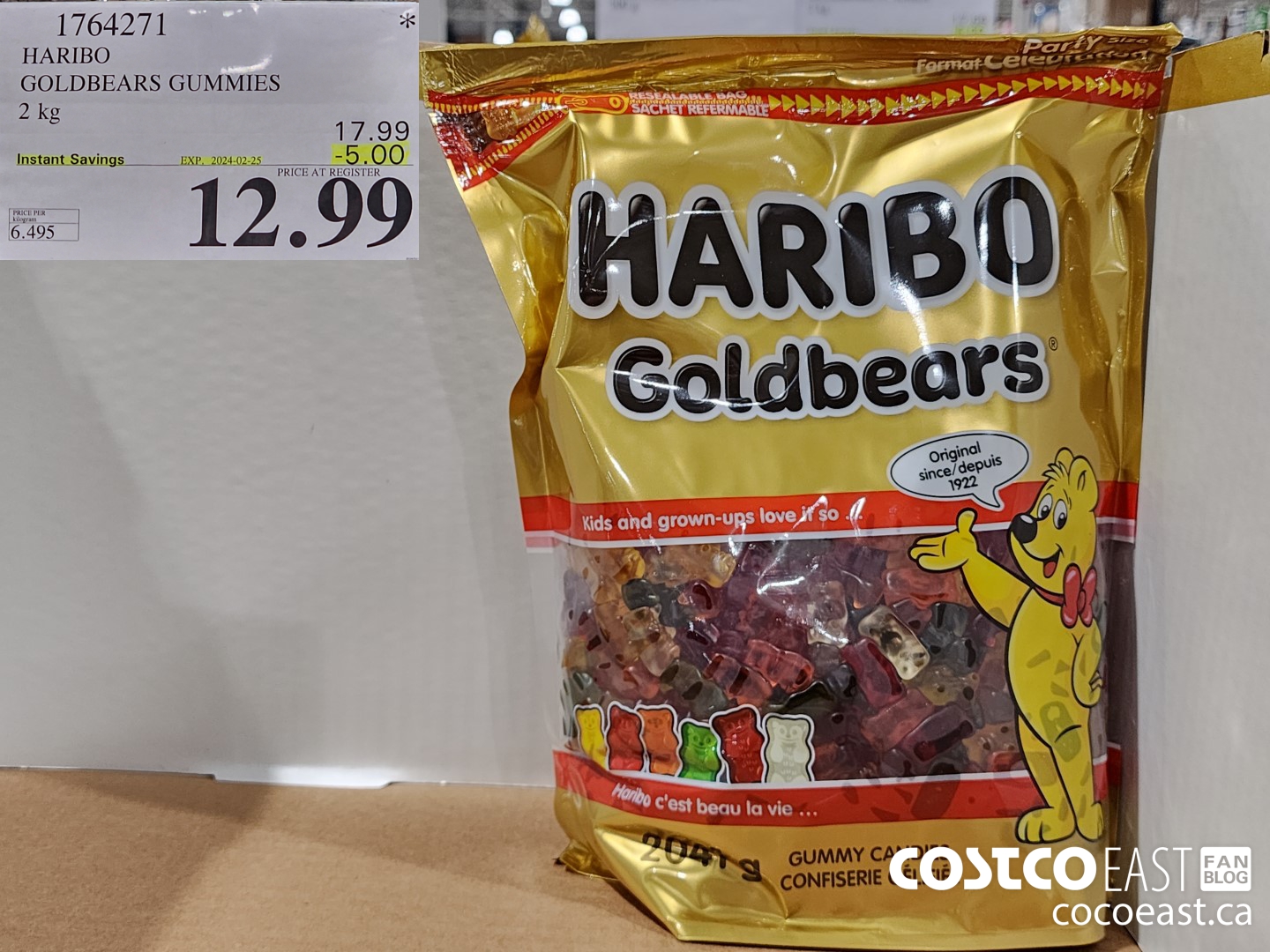 1764271 HARIBO GOLDBEARS GUMMIES 2 kg ($5.00 INSTANT SAVINGS EXPIRES ON 2024-02-25) $12.99