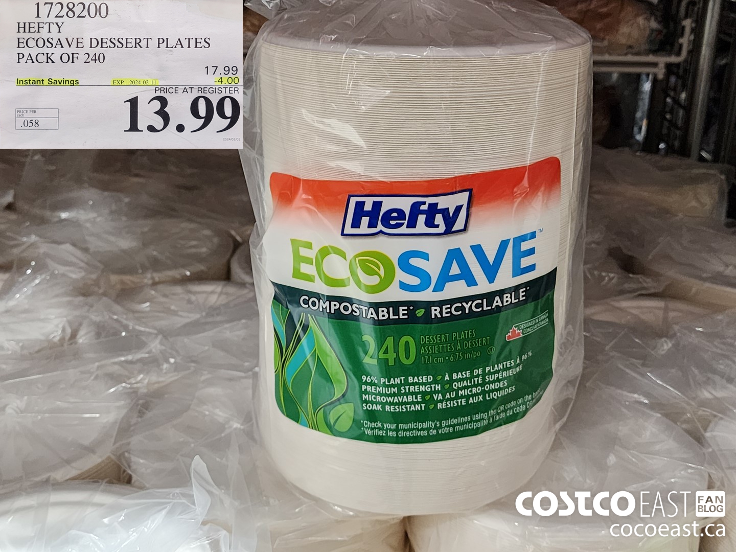 1728200 HEFTY ECOSAVE DESSERT PLATES PACK OF 240 ($4.00 INSTANT SAVINGS EXPIRES ON 2024-02-11) $13.99