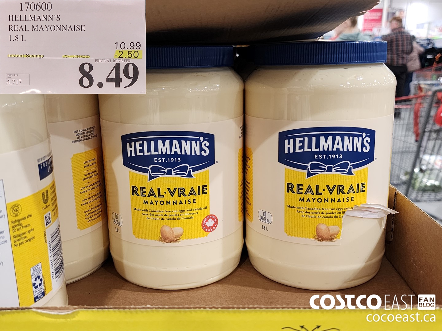 170600 HELLMANN'S REAL MAYONNAISE 1.8 L ($2.50 INSTANT SAVINGS EXPIRES ON 2024-02-25) $8.49