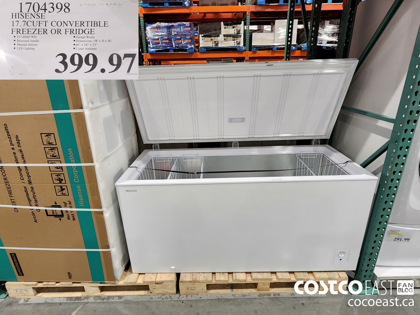 1704398 HISENSE 17.7CUFT CONVERTIBLE FREEZER OR FRIDGE $399.97