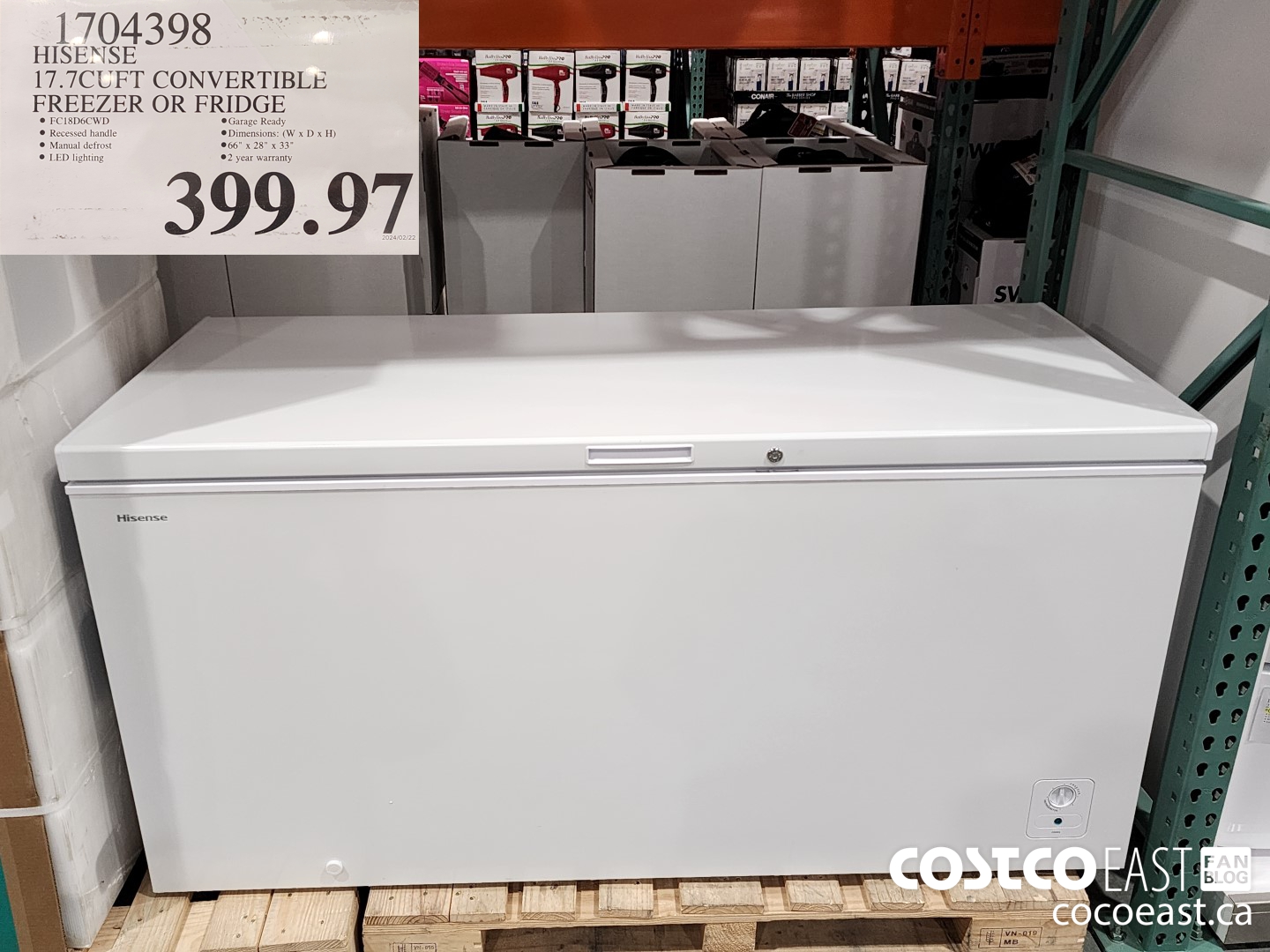 1704398 HISENSE 17.7CUFT CONVERTIBLE FREEZER OR FRIDGE $399.97