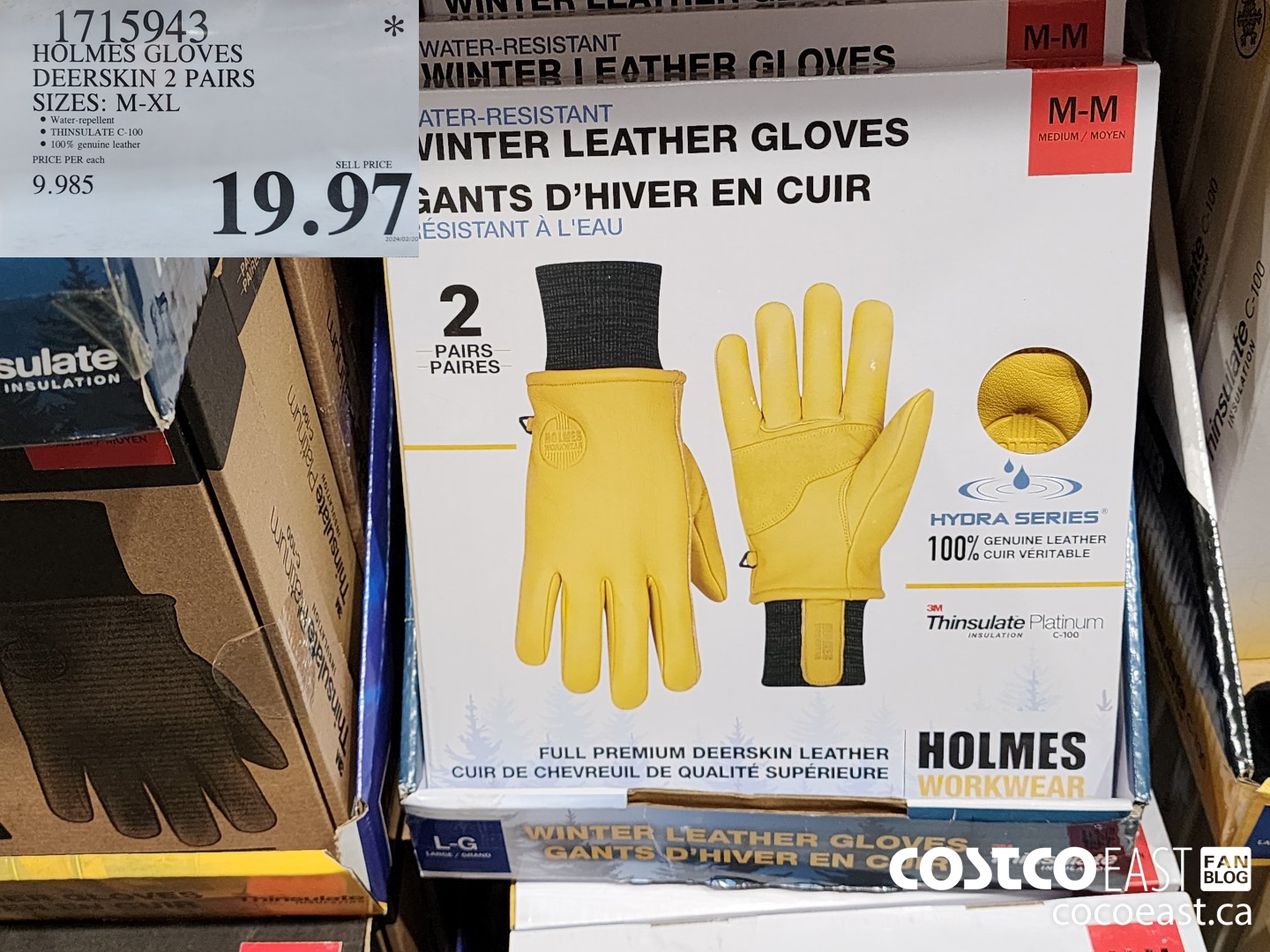 1715943 HOLMES GLOVES DEERSKIN 2 PAIRS SIZES: M-XL $19.97