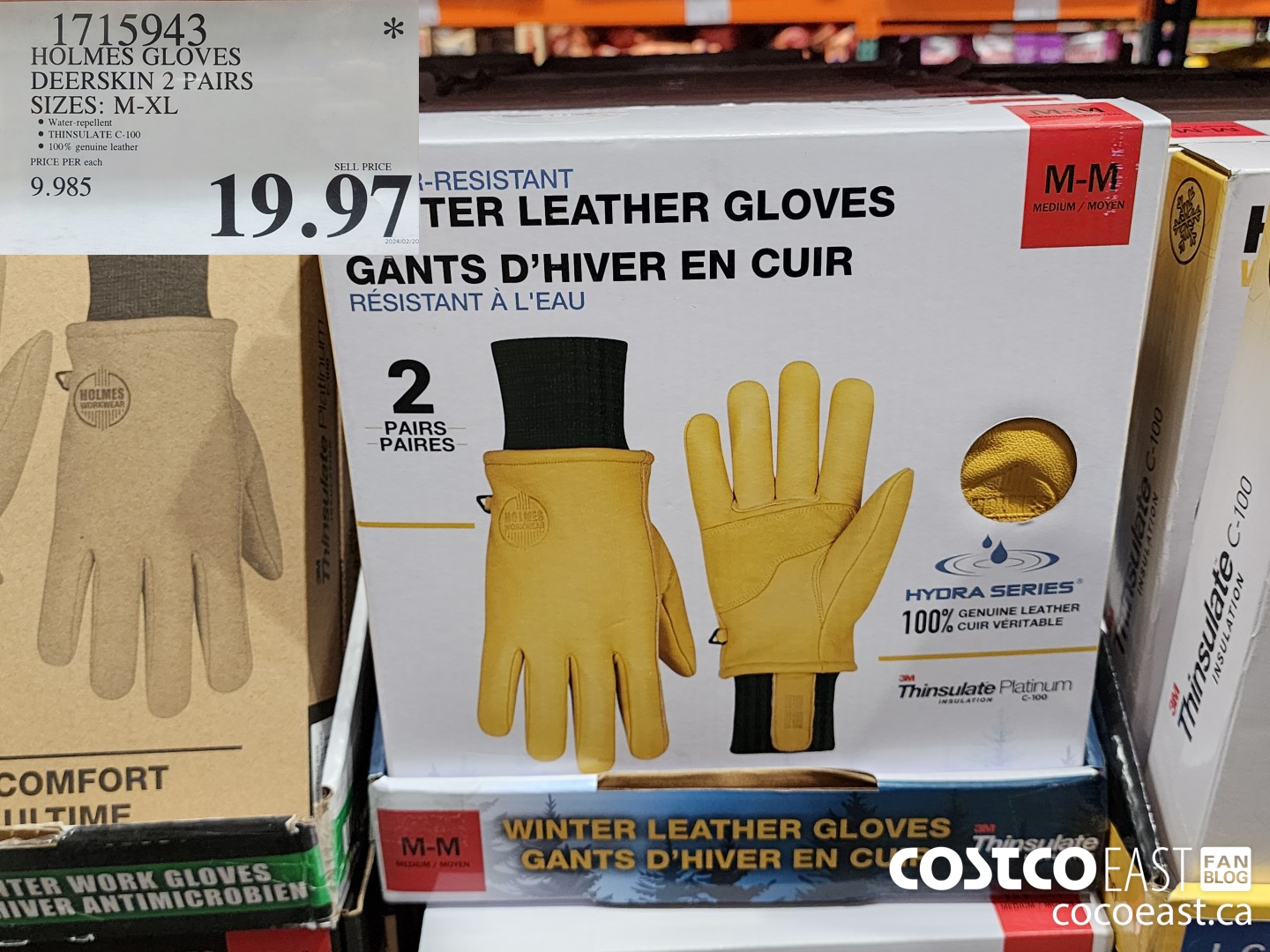 1715943 HOLMES GLOVES DEERSKIN 2 PAIRS SIZES: M-XL $19.97