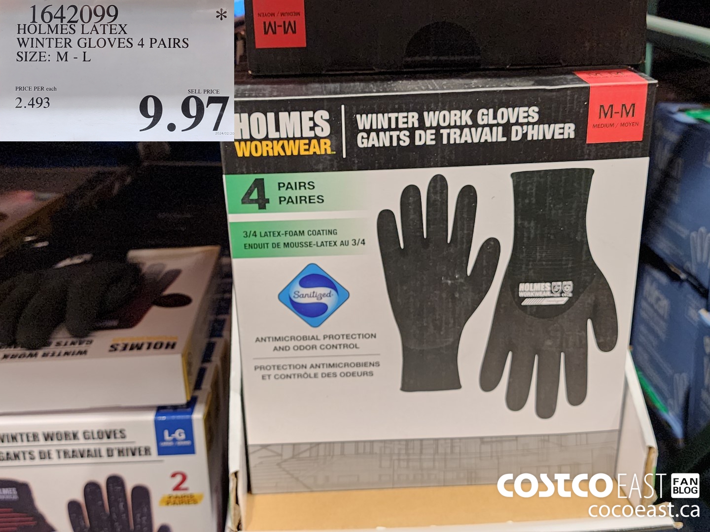 1642099 HOLMES LATEX WINTER GLOVES 4 PAIRS SIZE: M - L $9.97