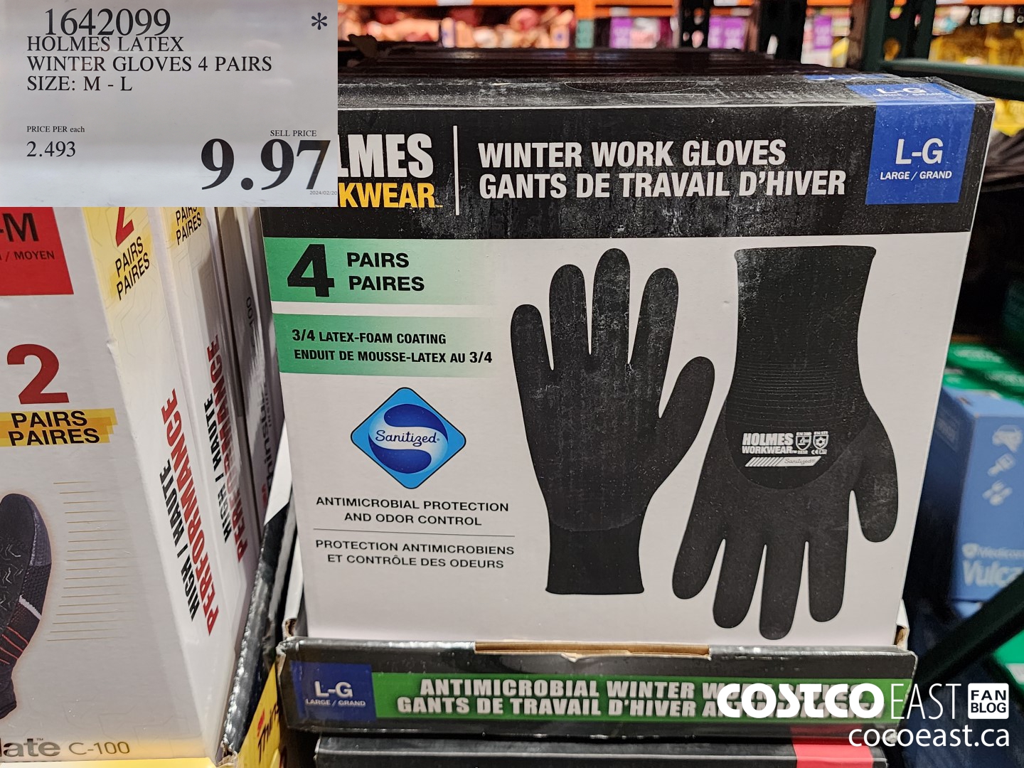 1642099 HOLMES LATEX WINTER GLOVES 4 PAIRS SIZE: M - L $9.97