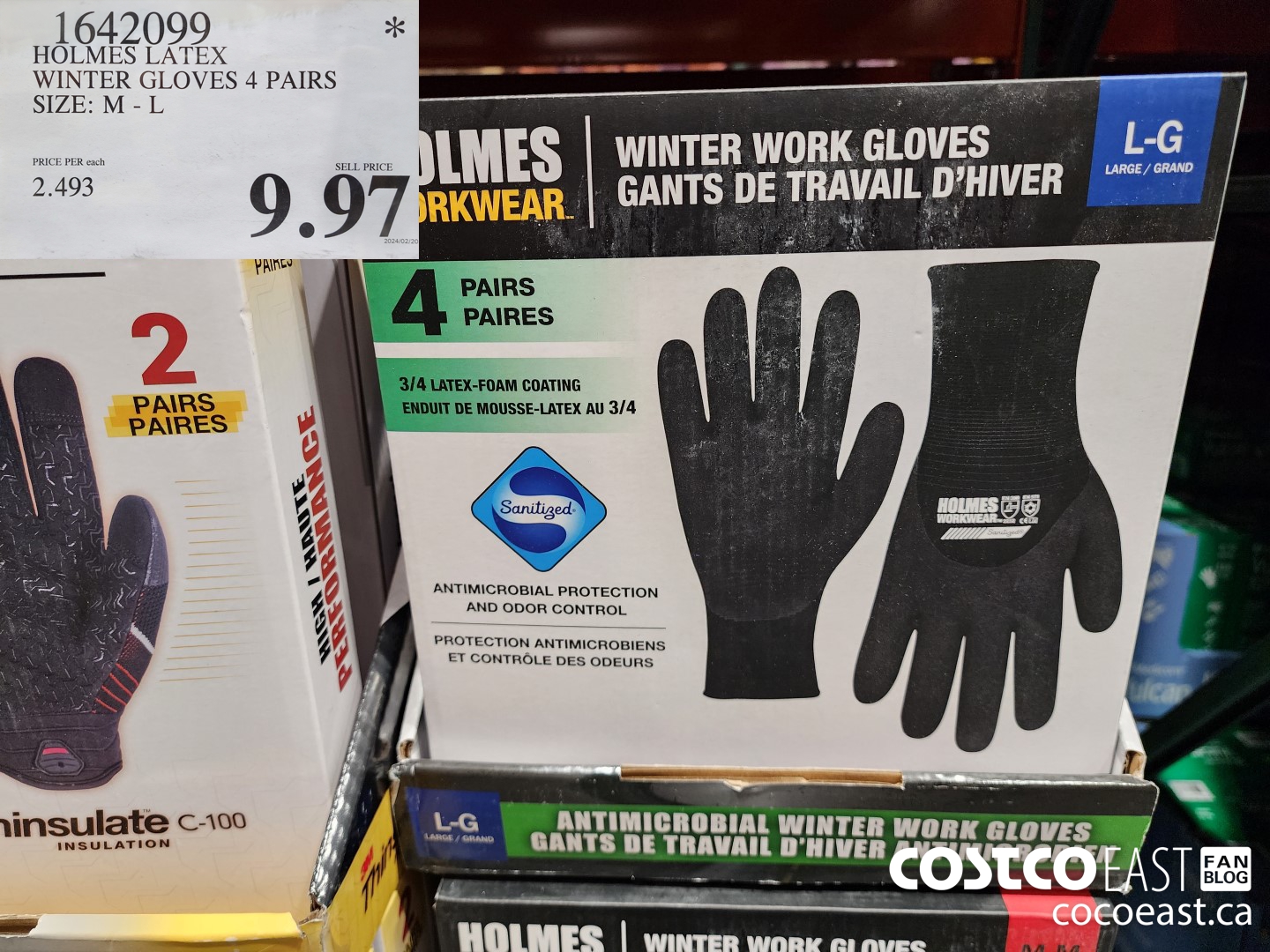 1642099 HOLMES LATEX WINTER GLOVES 4 PAIRS SIZE: M - L $9.97