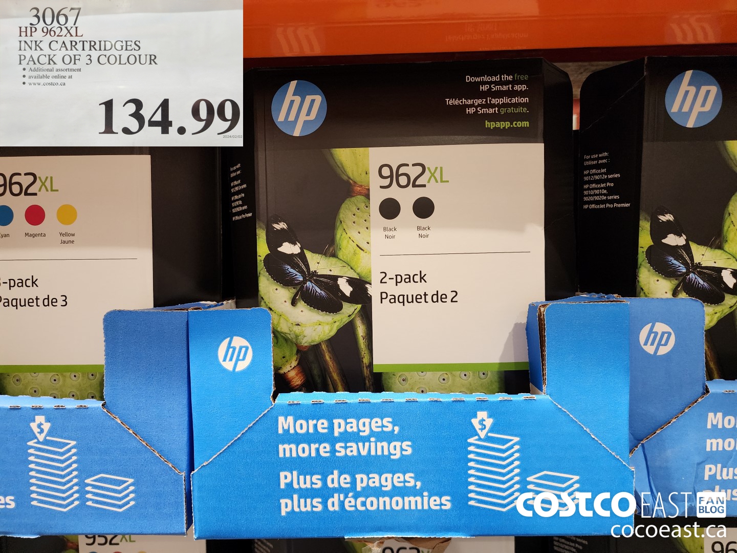 3067 HP 962XL INK CARTRIDGES PACK OF 3 COLOUR $134.99