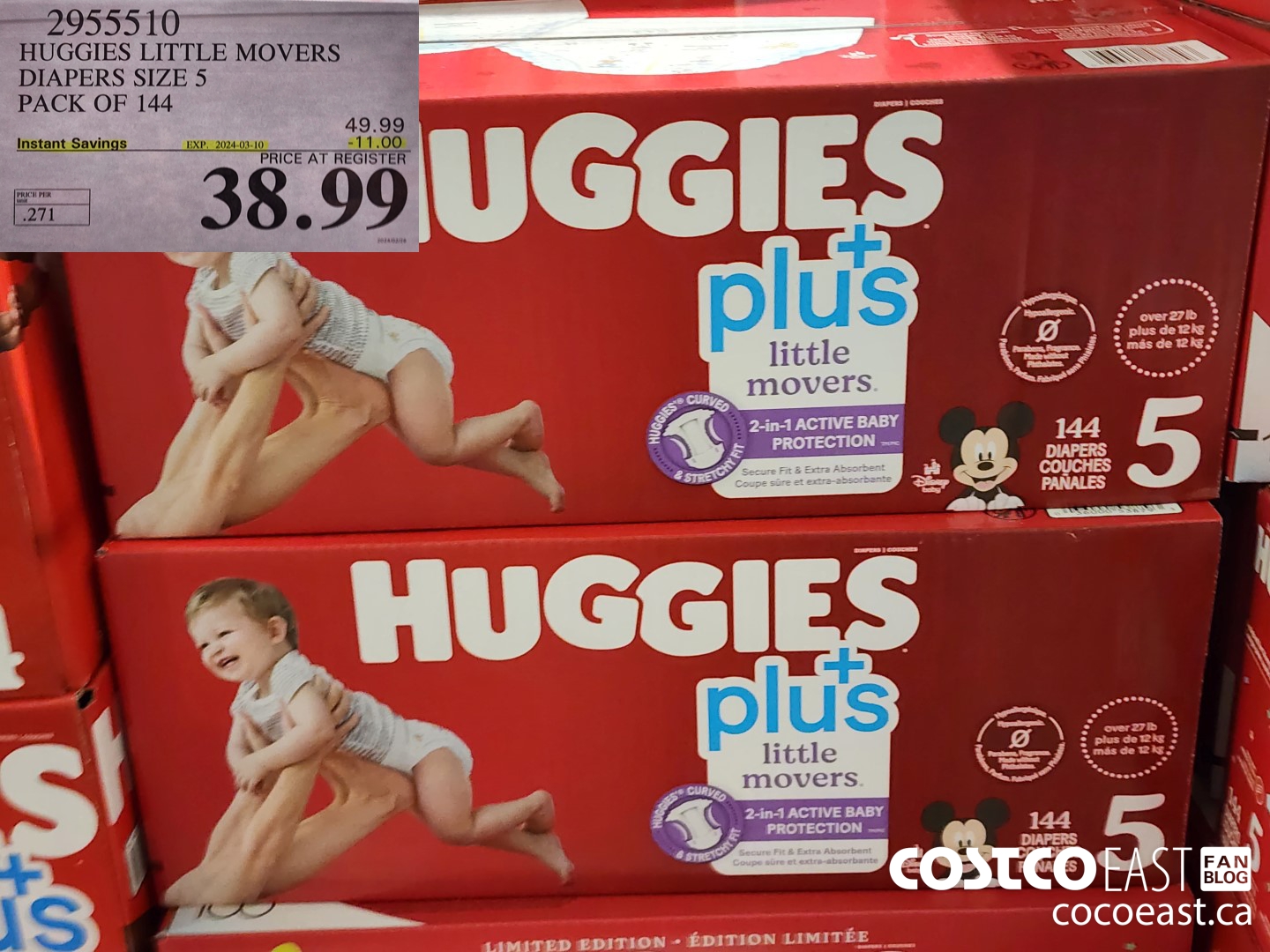2955510 HUGGIES LITTLE MOVERS DIAPERS SIZE 5 PACK OF 144 ($11.00 INSTANT SAVINGS EXPIRES ON 2024-03-10) $38.99
