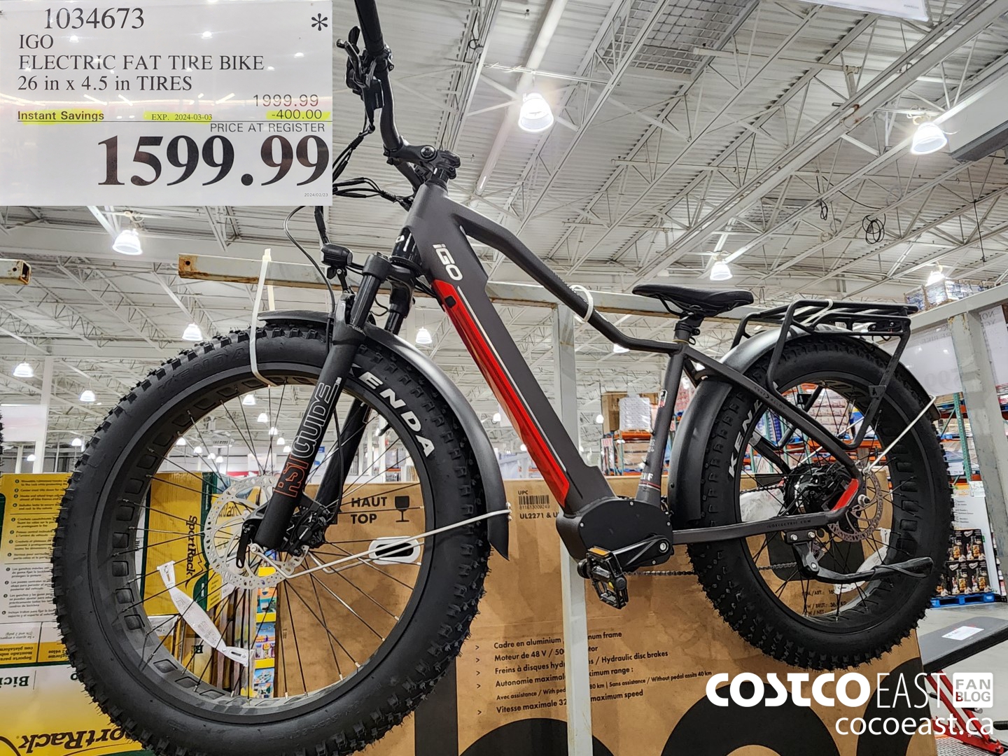 1034673 IGO ELECTRIC FAT TIRE BIKE 26 in x 4.5 in TIRES ($400.00 INSTANT SAVINGS EXPIRES ON 2024-03-03) $1599.99