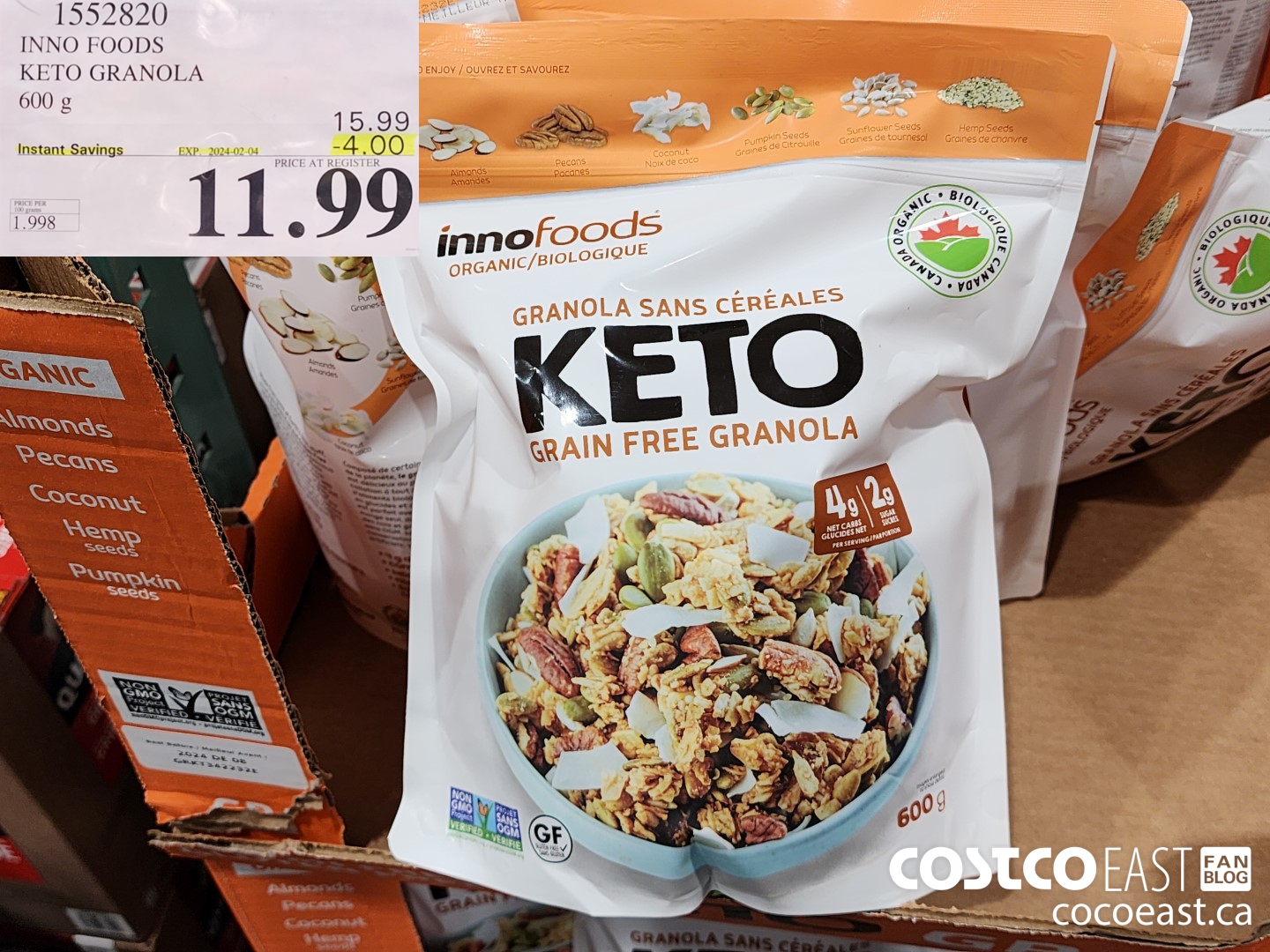 1552820 INNO FOODS KETO GRANOLA 600 G ($4.00 INSTANT SAVINGS EXPIRES ON 2024-02-04) $11.99