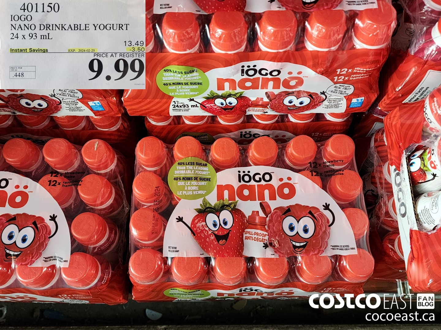 401150 IOGO NANO DRINKABLE YOGURT 24 x 93 ml ($3.50 INSTANT SAVINGS EXPIRES ON 2024-02-25) $9.99