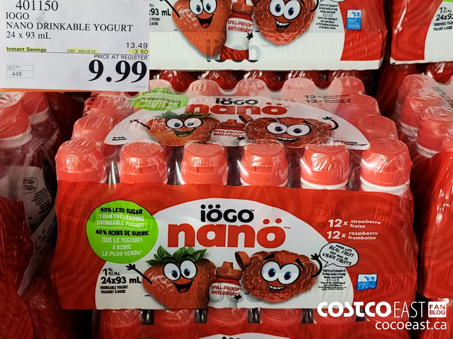 401150 IOGO NANO DRINKABLE YOGURT 24 x 93 ml ($3.50 INSTANT SAVINGS EXPIRES ON 2024-02-25) $9.99