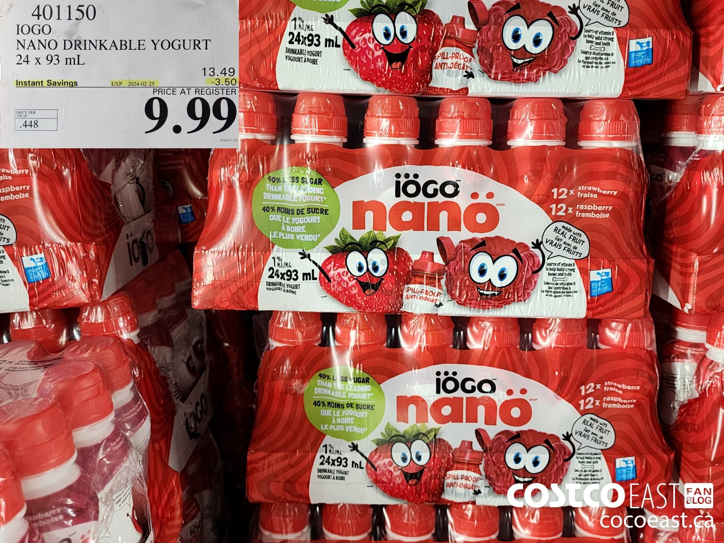401150 IOGO NANO DRINKABLE YOGURT 24 x 93 ml ($3.50 INSTANT SAVINGS EXPIRES ON 2024-02-25) $9.99