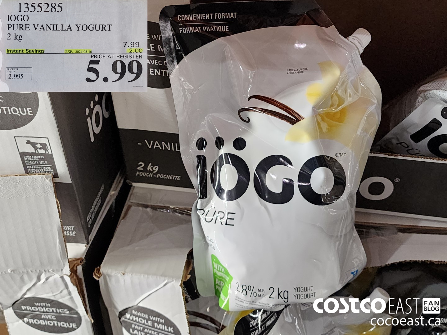 1355285 IOGO PURE VANILLA YOGURT 2 kg ($2.00 INSTANT SAVINGS EXPIRES ON 2024-03-10) $5.99