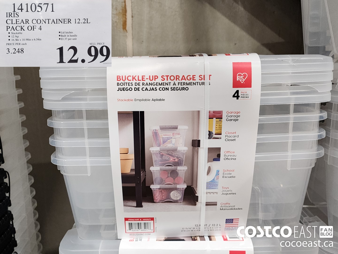 1410571 IRIS CLEAR CONTAINER 12.2L PACK OF 4 $12.99