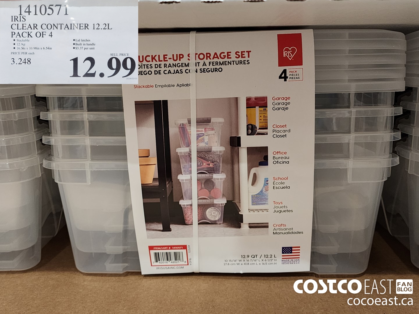 1410571 IRIS CLEAR CONTAINER 12.2L PACK OF 4 $12.99